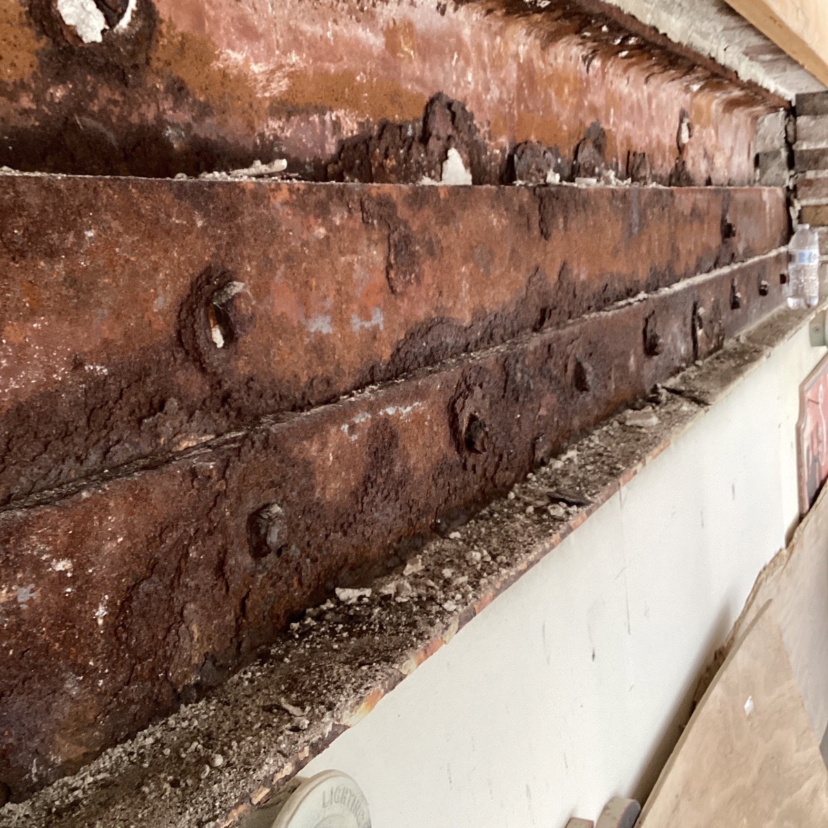 Corroded steel angle in masonry wall