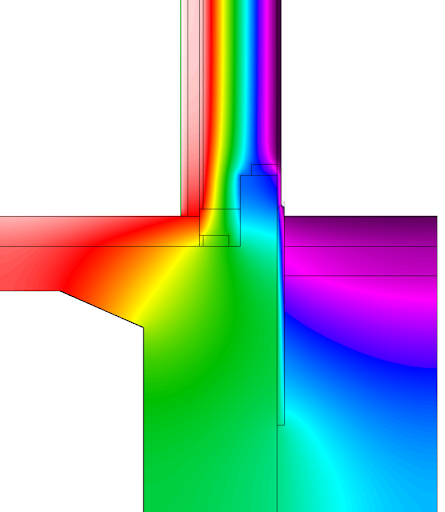 Thermal model of thermal bridge condition at slab-on-grade perimeter detailing.