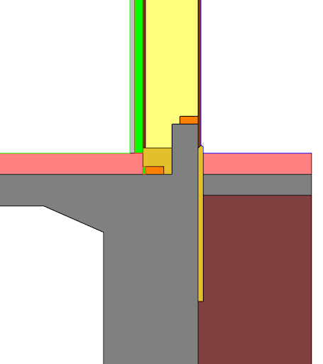 Thermal model of thermal bridge condition at slab-on-grade perimeter detailing.