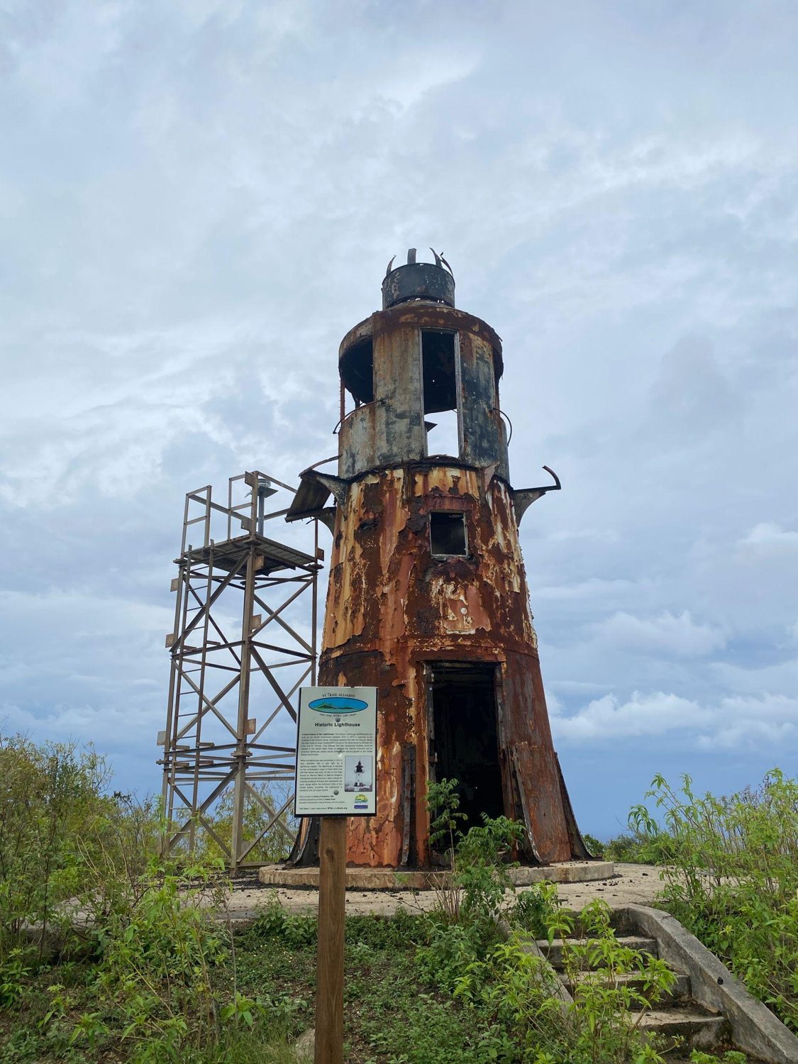 The rusted cast-iron Hams Bluff Light tower on St. Croix